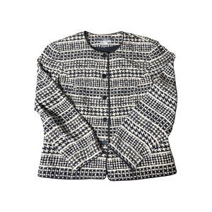 Maggy London 100% Silk Bouclé Tweed Jacket Blazer Black White Size 10